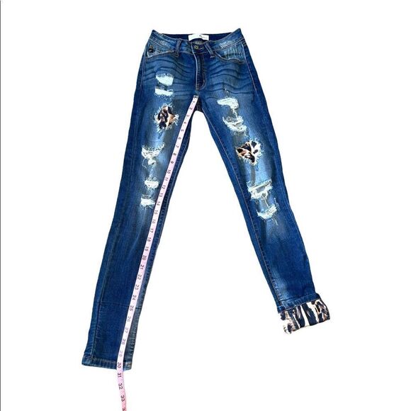 Kancan Womens Vienna Mid Rise Leopard Patch Super Skinny Jeans - Picture 12 of 15